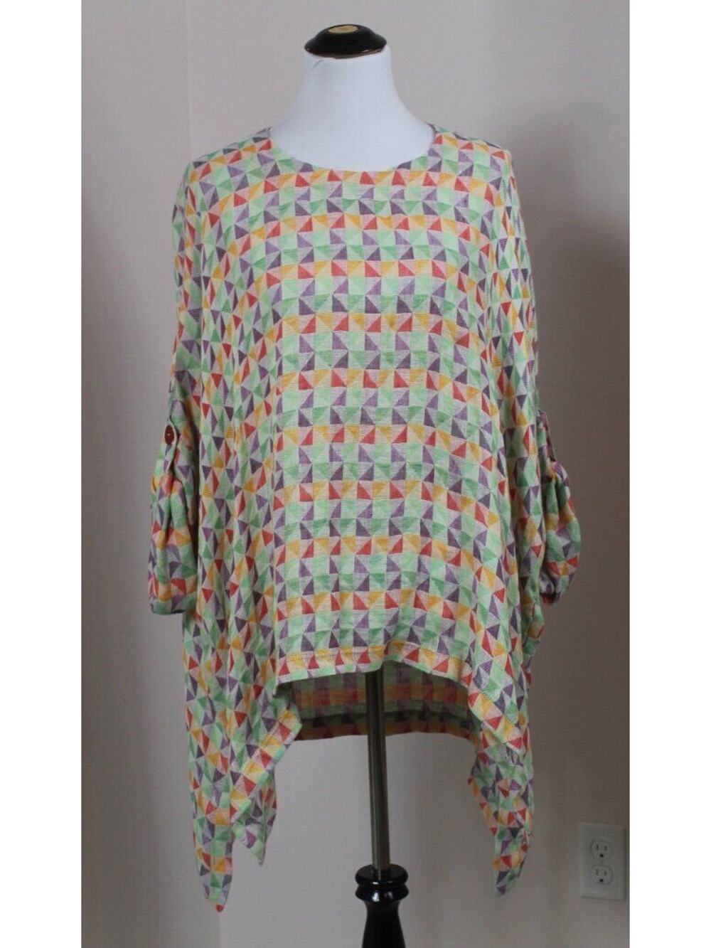 RALSTON Sz S Small Rainbow Multi Linen Lagenlook Oversize Top Tunic NWT